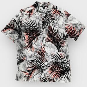 Volcom Mens Large Short Sleeve Button Down Shirt Palm Frond Floral Aloha Surf
